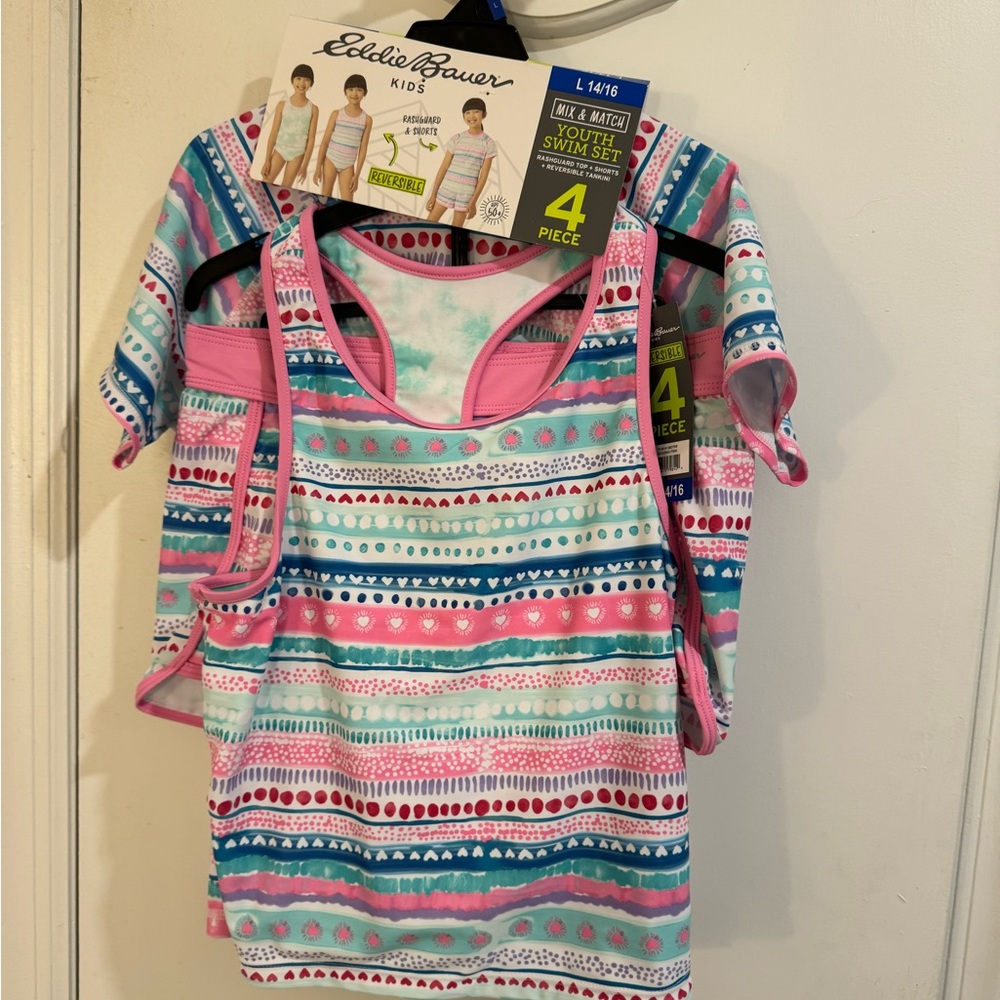 NWT Eddie Bauer girls 4 piece bathing suit 14/16